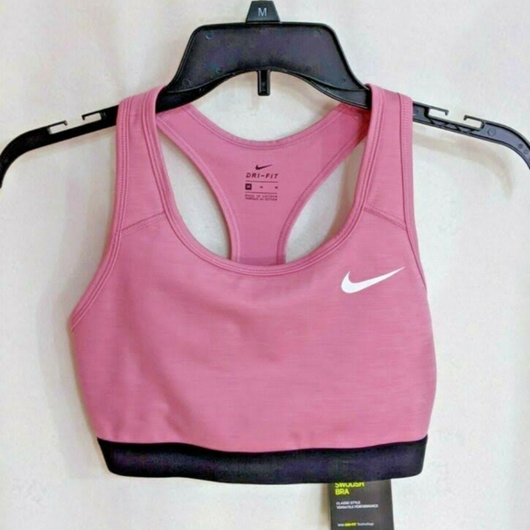 Nike Swoosh Sports Bra Classic Style Pink Black - Picture 2 of 2